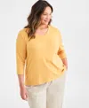 Style & Co Plus Size Cotton V-neck 3/4-sleeve Top, Exclusively At Macy's In Gold