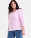 Style & Co Plus Size Scoop-neck Long-sleeve Top, Exclusively For Macy's In Pink