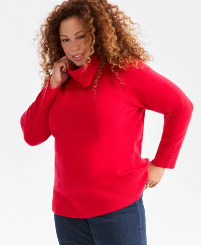 Style & Co Plus Size Cozy Cowl-neck Long-sleeve Sweater, Macy's Exclusive In Red
