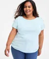 Style & Co Plus Size Crewneck Button-trim-shoulder Cotton Top, Exclusively At Macy's