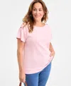 Style & Co Plus Size Crewneck Button-trim-shoulder Cotton Top, Exclusively At Macy's