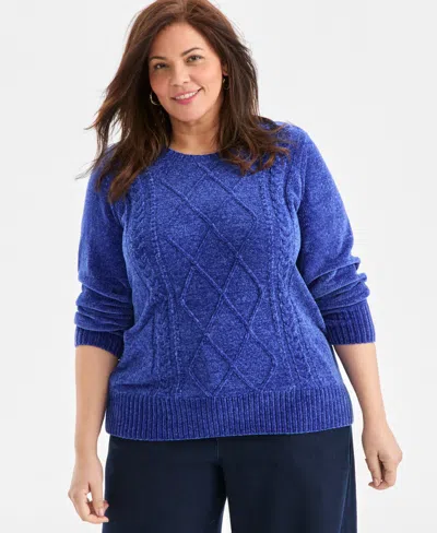 Style & Co Petite Diamond-texture Cable-knit Sweater, Macy's Exclusive In Blue