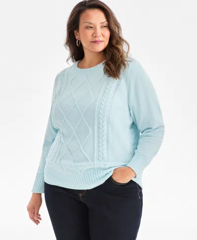 Style & Co Plus Size Crewneck Chenille Long-sleeve Sweater, Macy's Exclusive In Blue