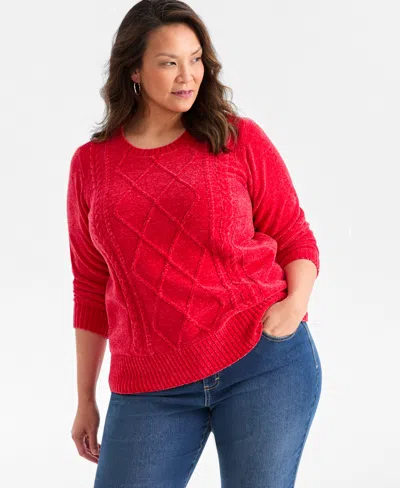Style & Co Plus Size Crewneck Chenille Long-sleeve Sweater, Macy's Exclusive In Red
