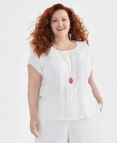 Style & Co Plus Size Crochet-trim Dolman-sleeve Top, Created For Macy's In Shiitake