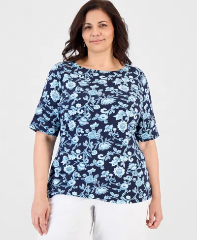 Style & Co Plus Size Cuffed Elbow-sleeve Top, Macy's Exclusive In Blue