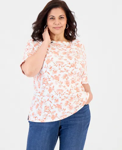 Style & Co Plus Size Cuffed Elbow-sleeve Top, Macy's Exclusive In White