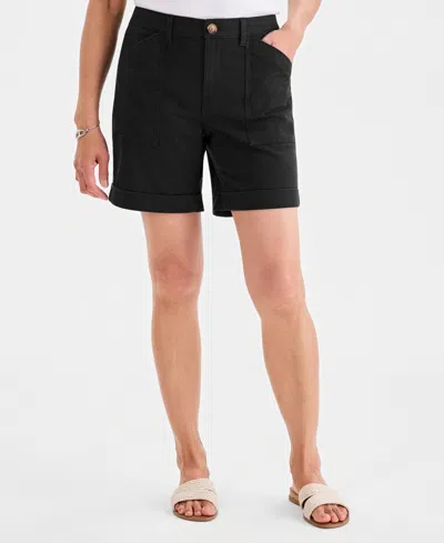 Style & Co Plus Size Cuffed Utility Shorts, Macy's Exclusive In Black