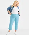 Style & Co Plus Size Curvy Roll-cuff Capri Jeans, Created For Macy's In Blue
