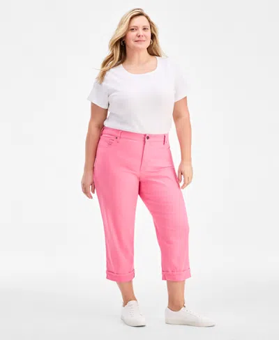 Style & Co Plus Size Curvy Roll-cuff Capri Jeans, Created For Macy's In White