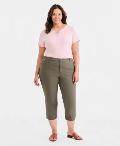 Style & Co Plus Size Curvy Roll-cuff Capri Jeans, Created For Macy's In Green