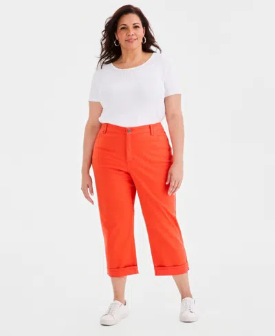 Style & Co Plus Size Curvy Roll-cuff Capri Jeans, Created For Macy's In Orange