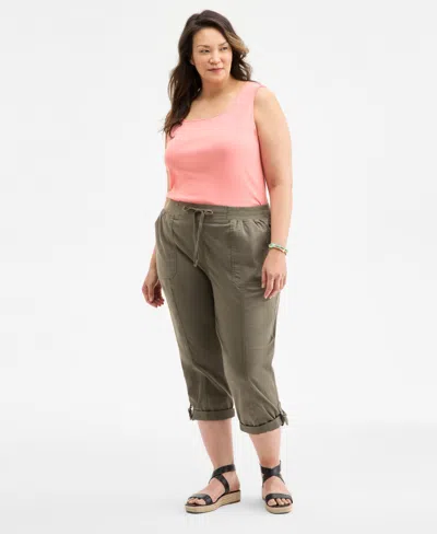 Style & Co Plus Size D-ring Cuffed Capri Pants, Exclusively At Macy's In Olive Drab