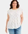 Style & Co Plus Size Drawstring-shoulder Printed Top, Macy's Exclusive In White