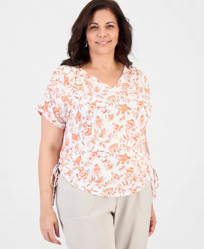 Style & Co Plus Size Drawstring-side V-neck T-shirt, Macy's Exclusive In White