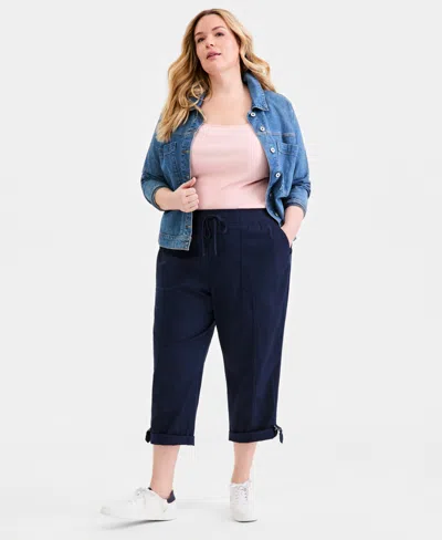 Style & Co Plus Size D-ring Cuffed Capri Pants, Exclusively At Macy's In Blue