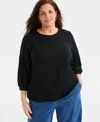 Style & Co Plus Size Embellished Floral Crewneck Top, Macy's Exclusive In Black