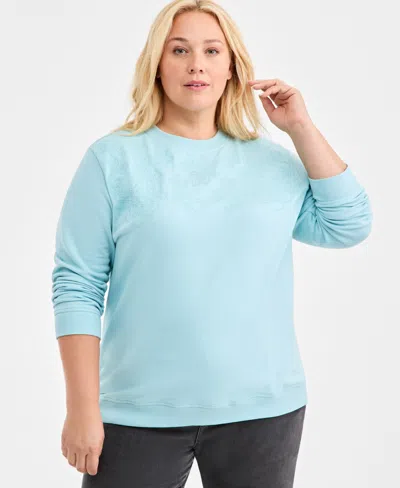 Style & Co Plus Size Embroidered Crewneck Sweatshirt, Macy's Exclusive In Blue
