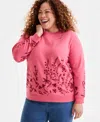 Style & Co Plus Size Embroidered Fleece Sweatshirt, Exclusively At Macy's In Floral Red