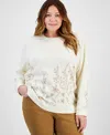 Style & Co Plus Size Embroidered Fleece Sweatshirt, Exclusively At Macy's In Floral White