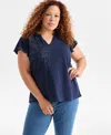 Style & Co Plus Size Embroidered Flutter-sleeve Knit Top, Macy's Exclusive In Animal Print