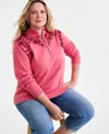 Style & Co Plus Size Embroidered Half-zip Sweatshirt, Exclusively At Macy's In Red Granite