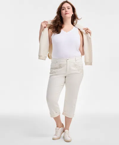 Style & Co Plus Size Embroidered Mid-rise Curvy-fit Capri Jeans, Exclusively At Macy's In Corinne