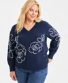 Style & Co Women's Soutache V-neck Sweater, Macy's Exclusive In Blue