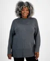Style & Co Petite Envelope-neck Side-slit Tunic Sweater, Created For Macy's In Charcoal Heather