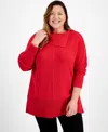 Style & Co Plus Size Envelope Neckline Tunic Sweater, Created For Macy's In Tango Red