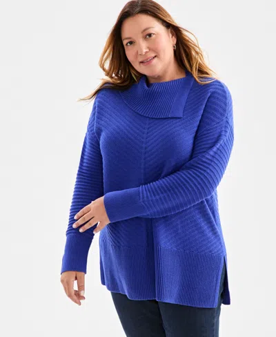 Style & Co Plus Size Envelope Neckline Tunic Sweater, Macy's Exclusive In Blue