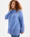 Style & Co Plus Size Envelope Neckline Tunic Sweater, Macy's Exclusive In Blue
