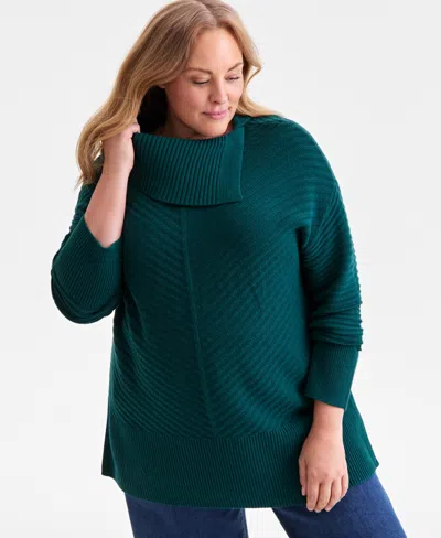 Style & Co Plus Size Envelope Neckline Tunic Sweater, Macy's Exclusive In Green