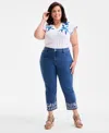 Style & Co Plus Size Eyelet Embroidered Cropped High Rise Straight Leg Jeans. Exclusively At Macy's