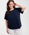 Style & Co Plus Size Eyelet-yoke T-shirt, Exclusively At Macy's In Industrial Blue