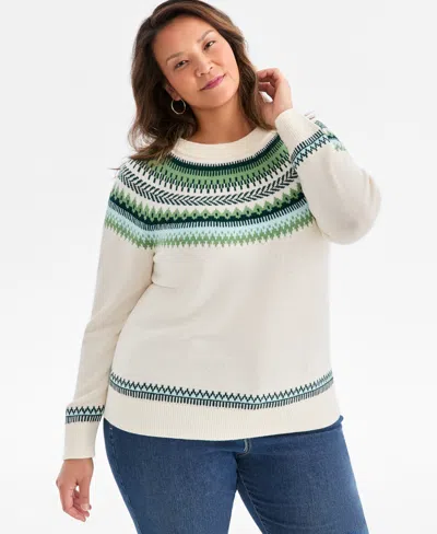 Style & Co Plus Size Fair Isle Crewneck Pullover Sweater, Macy's Exclusive In Multi