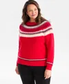 Style & Co Women's Crewneck Fair Isle Sweater, Macy's Exclusive In Red