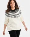 Style & Co Plus Size Fair Isle Crewneck Pullover Sweater, Macy's Exclusive In White