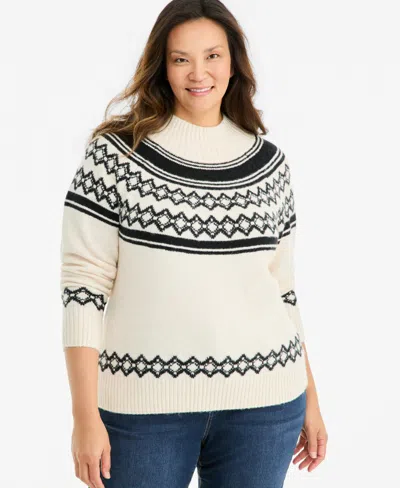 Style & Co Plus Size Fair Isle Mockneck Sweater, Macy's Exclusive In Neutral