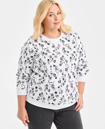 Style & Co Plus Size Floral Crewneck Sweatshirt, Macy's Exclusive In White