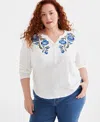 Style & Co Style Co Plus Size Printed Top High Rise Straight Leg Jeans Exclusively At Macys In Bloom Sapphire