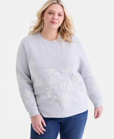 Style & Co Plus Size Floral Embroidered Sweatshirt, Macy's Exclusive In Gray