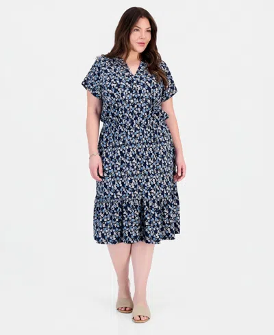 Style & Co Plus Size Floral Flared Knit Midi Dress, Macy's Exclusive In Multi