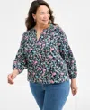Style & Co Style Co Womens Printed Cotton Gauze Popover Top Pxs 4x Exclusively At Macys In Floral Industrial Blue