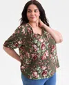 Style & Co Women's Printed Ruffle Puff-sleeve Top, Macy's Exclusive In Green