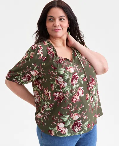 STYLE & CO PLUS SIZE FLORAL PRINTED PUFF-SLEEVE BLOUSE, MACY'S EXCLUSIVE
