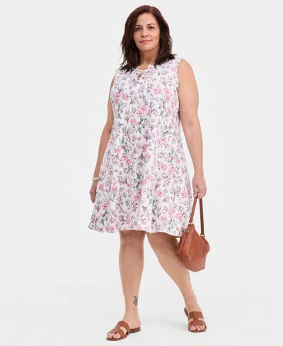 Style & Co Plus Size Floral-print Lace-up Dress, Macy's Exclusive In Multi