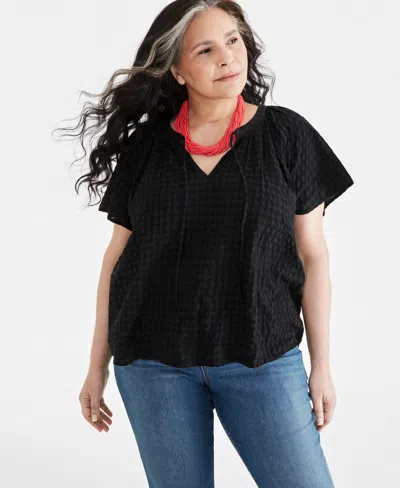 Style & Co Plus Size Flutter-sleeve Top, Created For Macy's In Deep Black