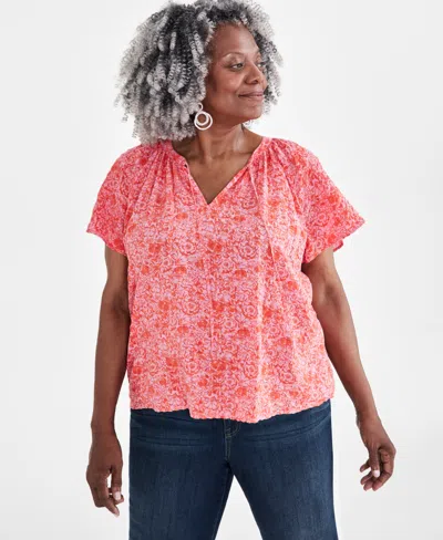 Style & Co Plus Size Flutter-sleeve Top, Created For Macy's In Gigi Floral Pink