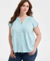 Style & Co Plus Size Flutter-sleeve Top, Exclusively At Macy's In Aqua Water